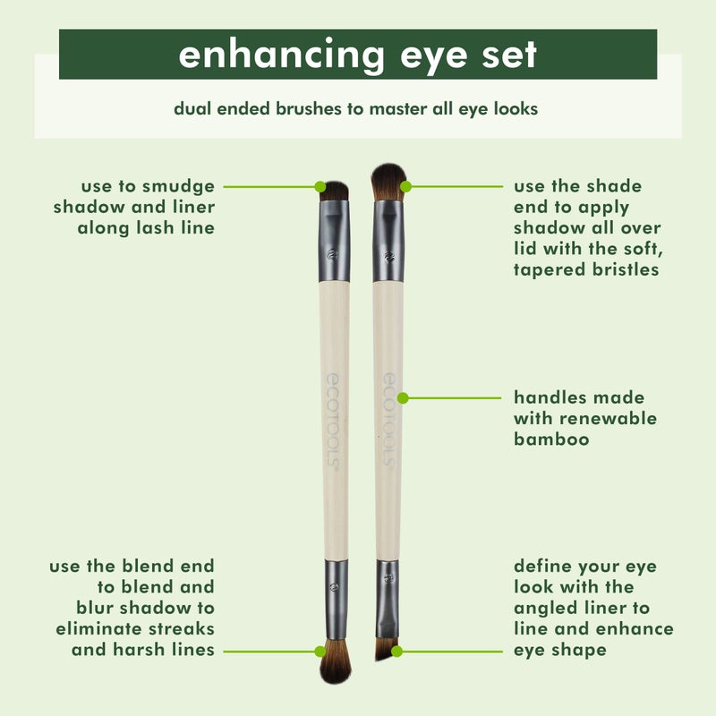 EcoTools Enhancing Eye Brush Set, Makeup Brushes For Liquid, Cream & Powder Eyeshadow & Eye Liner Application, Dual-Sided & Eco-Friendly, Synthetic Bristles, Cruelty-Free, 2 Piece Set - Image 2