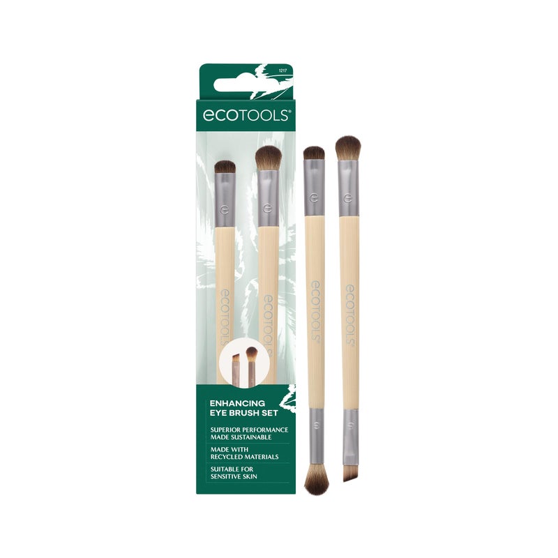 EcoTools Enhancing Eye Brush Set, Makeup Brushes For Liquid, Cream & Powder Eyeshadow & Eye Liner Application, Dual-Sided & Eco-Friendly, Synthetic Bristles, Cruelty-Free, 2 Piece Set - Image 1