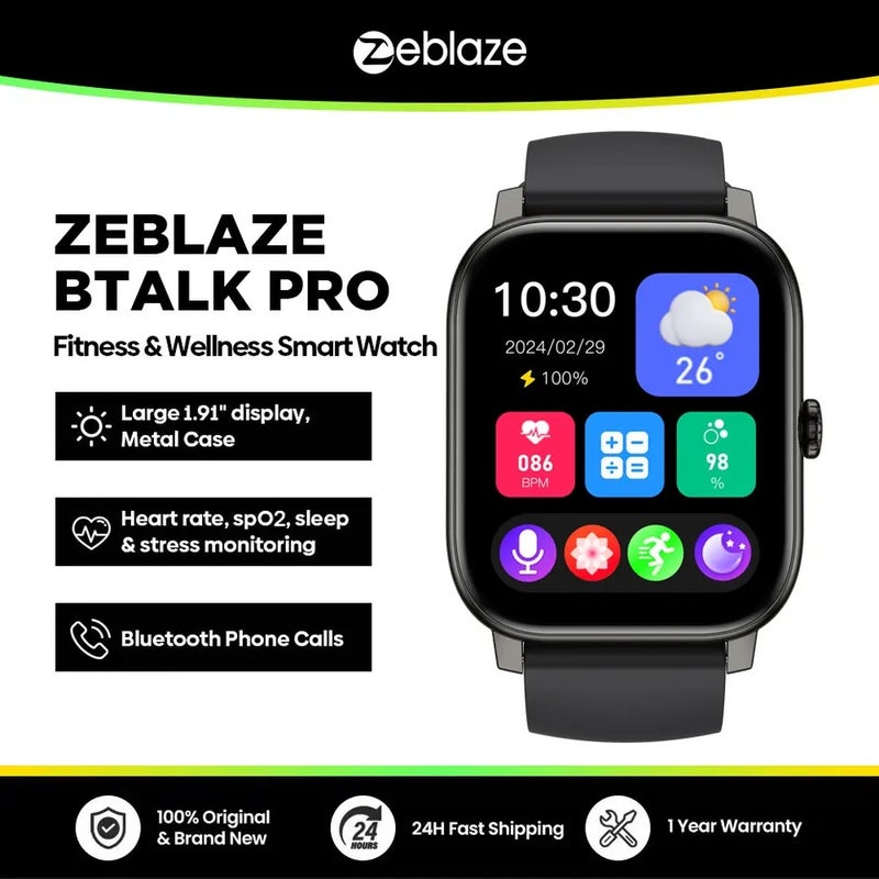 زيبليز ساعة ذكية Zeblaze Btalk PRO 1.91'' HD Big HD Display Voice Calling Smart Watch 300+ Watch Faces Health and Fitness Tracking Smartwatch, Black - Image 2