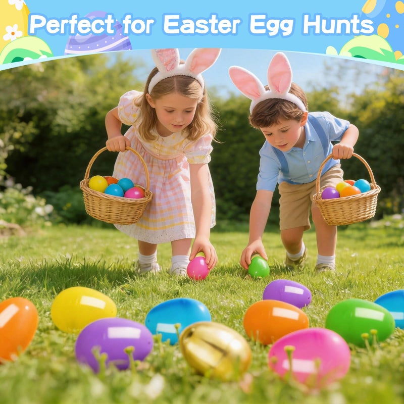 Garma 36Pcs 3.15'' Easter Eggs - Empty Bright Colors Plastic Eggs with 6 Golden Eggshell Bulks for Easter Party Favors Supplies, Easter Egg Hunt Game, Basket Stuffers Fillers, Classroom Exchange Prize - Image 5