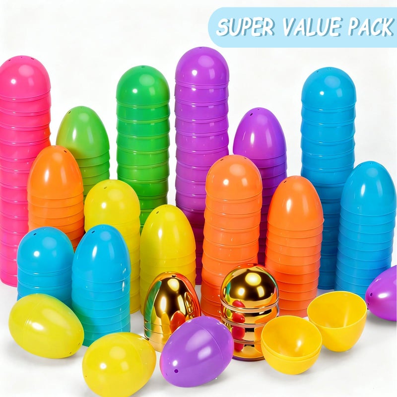 Garma 36Pcs 3.15'' Easter Eggs - Empty Bright Colors Plastic Eggs with 6 Golden Eggshell Bulks for Easter Party Favors Supplies, Easter Egg Hunt Game, Basket Stuffers Fillers, Classroom Exchange Prize - Image 2