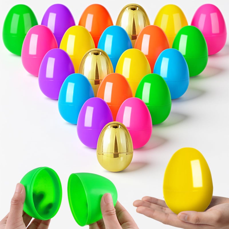 Garma 36Pcs 3.15'' Easter Eggs - Empty Bright Colors Plastic Eggs with 6 Golden Eggshell Bulks for Easter Party Favors Supplies, Easter Egg Hunt Game, Basket Stuffers Fillers, Classroom Exchange Prize - Image 1