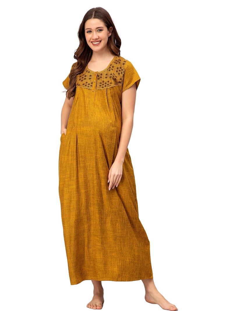 CEE 18 Women's Cotton Solid Floor Length Nighty | Maternity Feeding Nighty for Women | Maternity Feeding Gown Dress for Women | Maternity Maxi Gown Nity for Pregnant Women | Maternity Wear for Women - Image 2