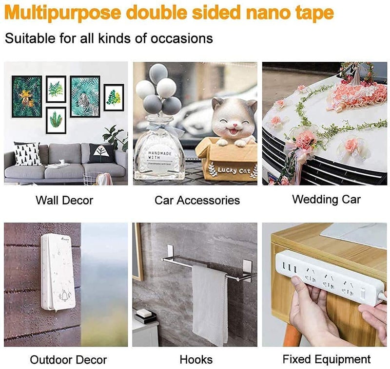Generic 3METER / 1MM Reusable Double Sided Heavy Duty Tape- Multipurpose Transparent Strong Adhesive Wall Mounting Traceless Dual Side Tape for Posters, Carpets, Photo Frames, Kitchen,Office,Car  - Image 4