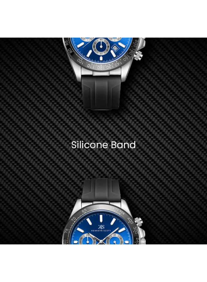 KENNETH SCOTT Men's Chrono & Multi Function Display Watch With Black Silicone Strap - K23149-SSBN