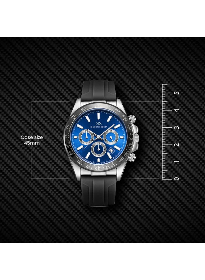 KENNETH SCOTT Men's Chrono & Multi Function Display Watch With Black Silicone Strap - K23149-SSBN