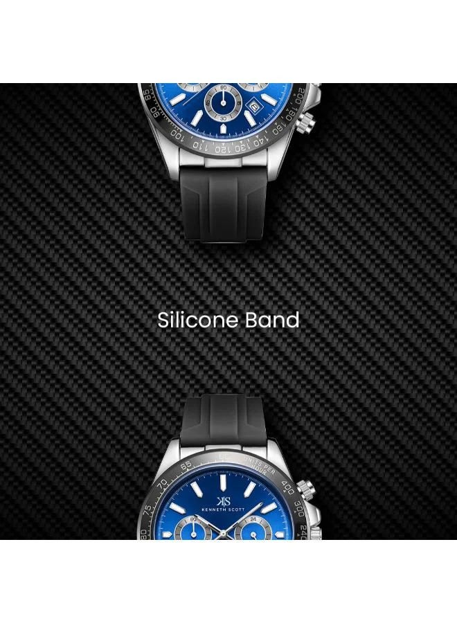 Kenneth Scott Dark Blue Men's Silicone Chrono & Multi Function Watch K23149-SSBN - 45 mm for Men | Best Price UAE