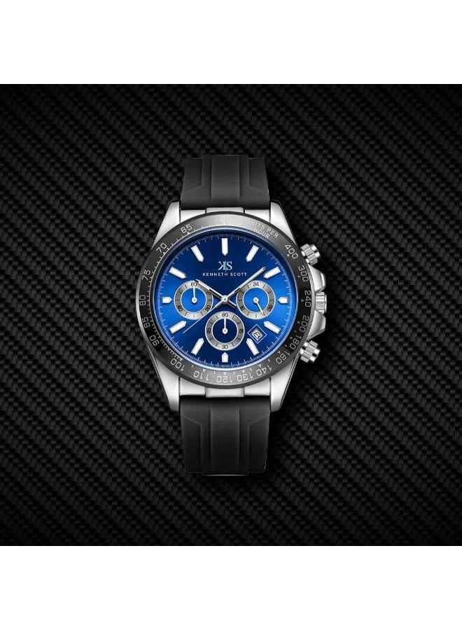 Kenneth Scott Dark Blue Men's Silicone Chrono & Multi Function Watch K23149-SSBN - 45 mm for Men | Best Price UAE