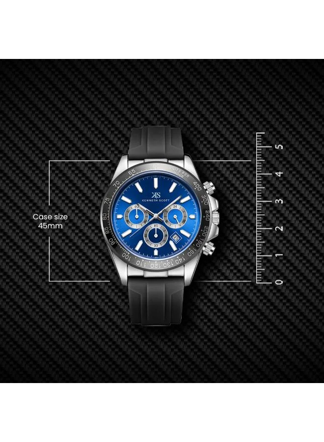Kenneth Scott Dark Blue Men's Silicone Chrono & Multi Function Watch K23149-SSBN - 45 mm for Men | Best Price UAE