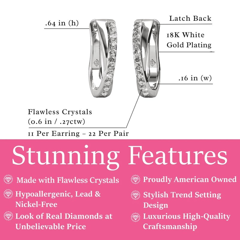 Cate & Chloe Amaya 18k White Gold-Plated 16mm Silver Hoop Earrings with Round Cut Simulated Diamond Crystals, Twisted Fashion Hoops for Women, Elegant Gift for Her on Christmas, Birthday - Image 2