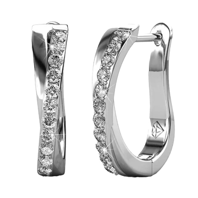 Cate & Chloe Amaya 18k White Gold-Plated 16mm Silver Hoop Earrings with Round Cut Simulated Diamond Crystals, Twisted Fashion Hoops for Women, Elegant Gift for Her on Christmas, Birthday - Image 1