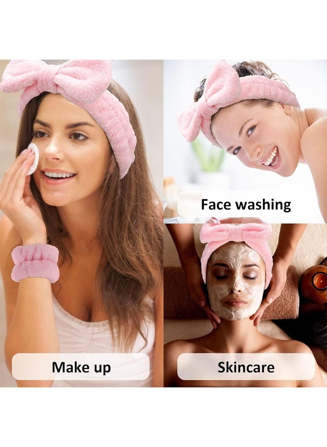 JZS Spa Bow Headband, Spa Headband Wrist Washband Scrunchies Cuffs Set for Washing Face, Towel Wristbands Hair Headband Face Wash Wristband for Women Girls Makeup - Image 4