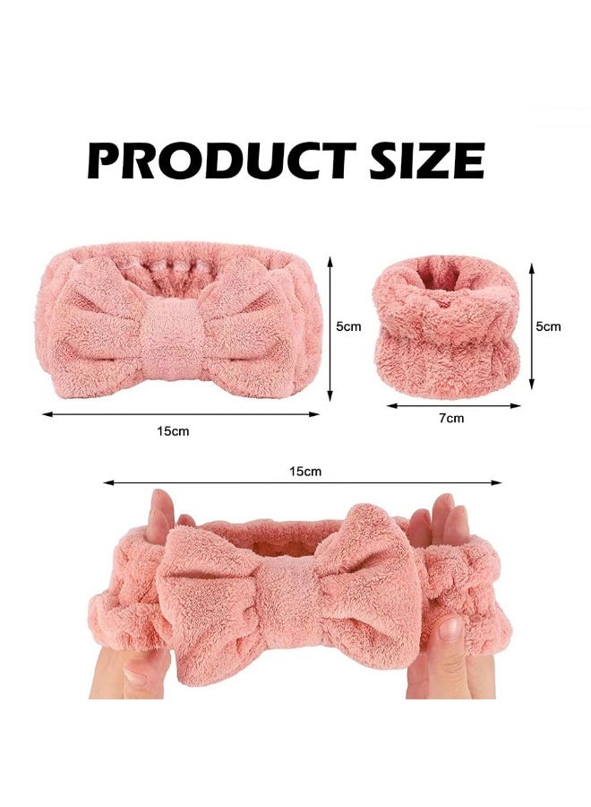 JZS Spa Bow Headband, Spa Headband Wrist Washband Scrunchies Cuffs Set for Washing Face, Towel Wristbands Hair Headband Face Wash Wristband for Women Girls Makeup - Image 2