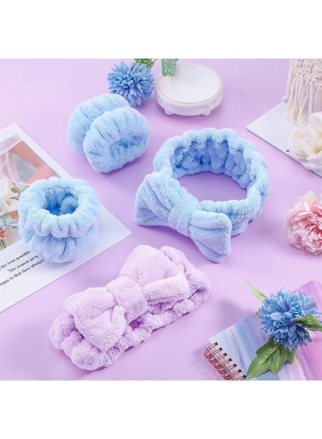 JZS Spa Bow Headband, Spa Headband Wrist Washband Scrunchies Cuffs Set for Washing Face, Towel Wristbands Hair Headband Face Wash Wristband for Women Girls Makeup - Image 5