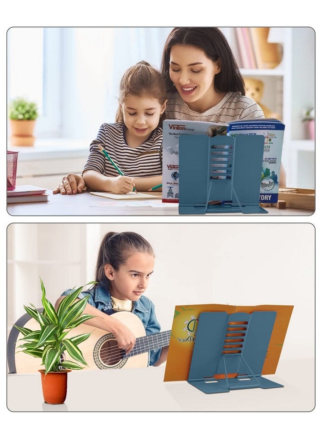 MSDADA Desk Book Stand Holder for Reading, Adjustable Cookbook Stand Metal Reading Stand for Textbooks Recipes Music Books Tablet (Morandi Navy) - Image 5