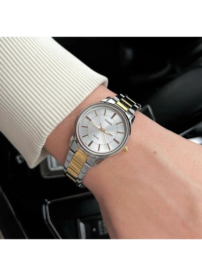 كاسيو ساعة كاسيو MTP-1303SG-7AVDF تناظرية للرجال – قرص أبيض، سوار ستانلس ستيل ثنائي اللون (فضي وذهبي)، تصميم كلاسيكي أنيق - Image 5