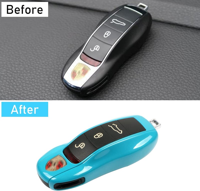 Jaronx Compatible with Porsche Key Fob Cover, Keys fob Shell Cover Compatible with Porsche Cayenne Panamera Macan Cayman 911 Accessories (Miami Blue) - Image 4