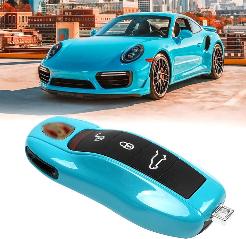 Jaronx Compatible with Porsche Key Fob Cover, Keys fob Shell Cover Compatible with Porsche Cayenne Panamera Macan Cayman 911 Accessories (Miami Blue) - Image 1