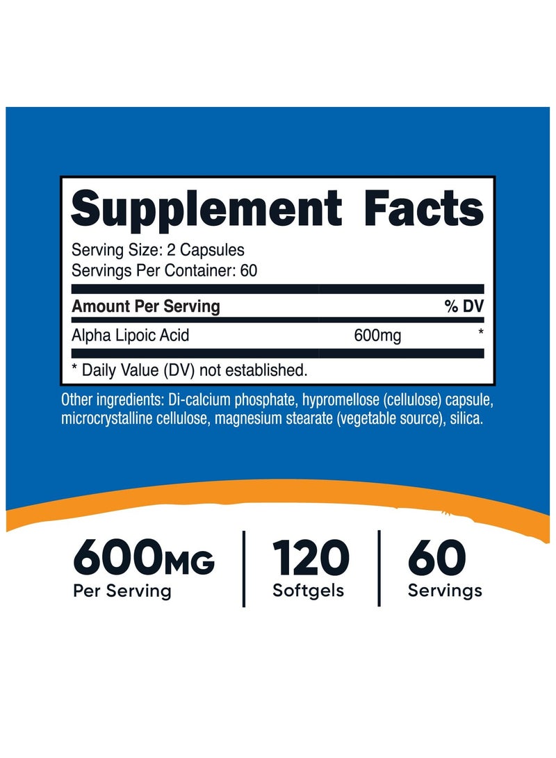 Nutricost Alpha Lipoic Acid 600mg Per Serving 120 Capsules, 60 Servings Dietary Supplement  - Image 3