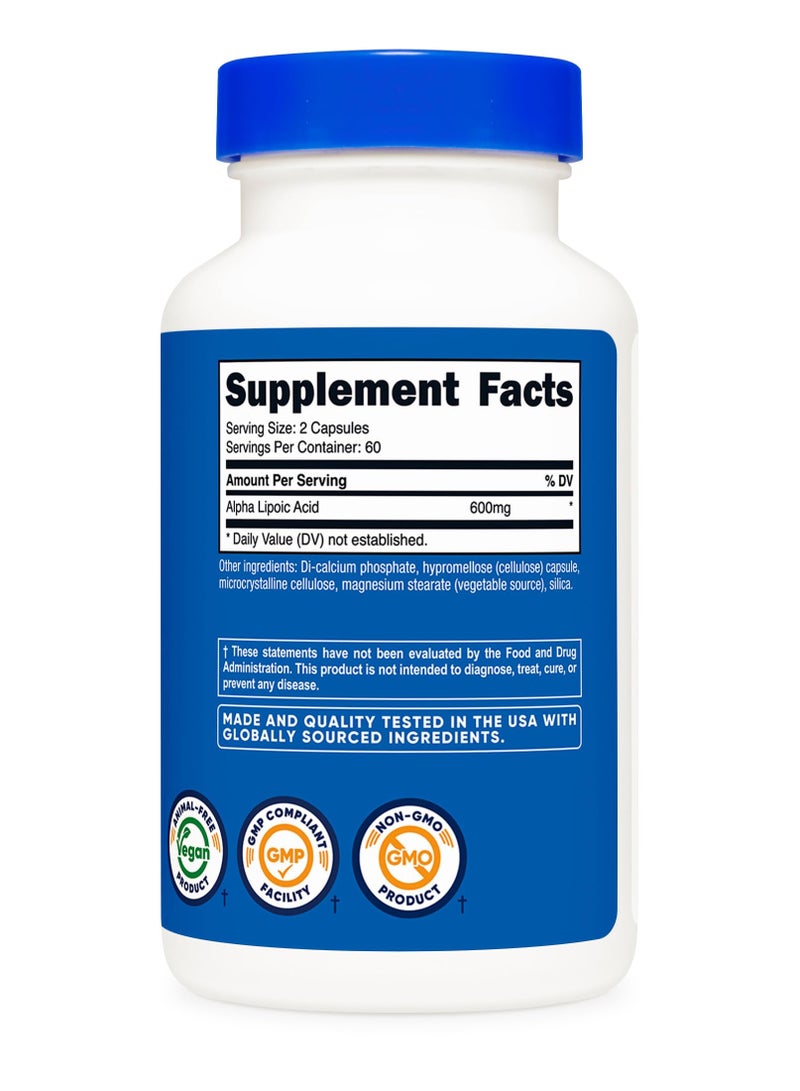 Nutricost Alpha Lipoic Acid 600mg Per Serving 120 Capsules, 60 Servings Dietary Supplement  - Image 5