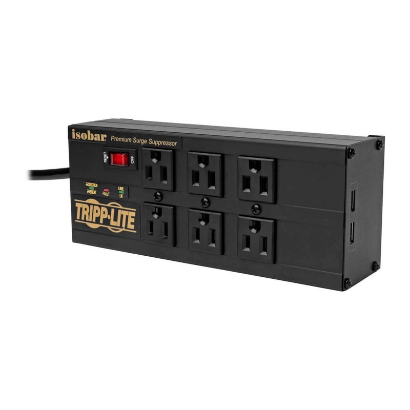 Tripp Lite Isobar 6 Outlet Surge Protector Power Strip with 2 USB Charging Ports10ft Long Cord RightAngle Plug Metal 3840 JoulesLifetime Limited Warranty 50K Insurance IBAR6ULTRAUSBBBlack - Image 2