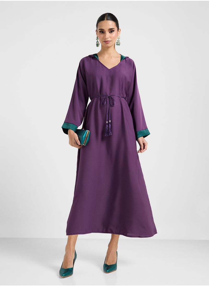 ARABIAN CLOSET Embroidered Hooded Abaya  - Image 1
