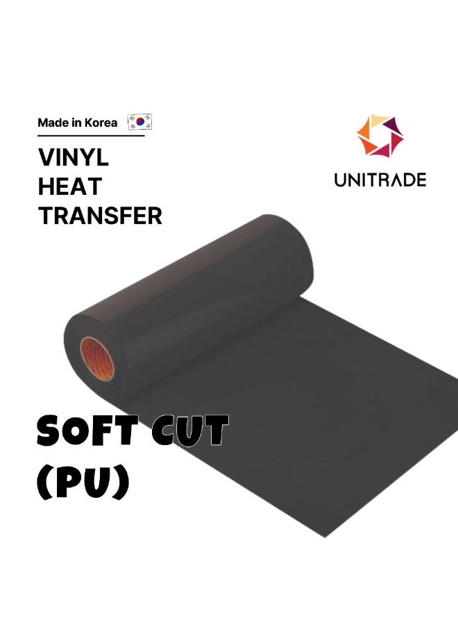 UNITRADE® Soft Cut (PU) Black Heat Transfer Vinyl Roll - 51cm x 25m / Compatible with Cricut, Silhouette, Professional Cutters / CPSIA Certified / Made in Korea - Image 1