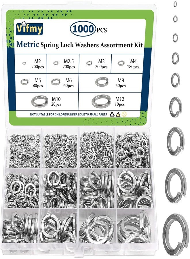 Vifmy Spring Lock Washers Kit (1000 Pack) M2 M2.5 M3 M4 M6 M8 M10 M12 Metric Lock Washers Set, 304 Stainless Steel Lock Washers For Screws - Image 1