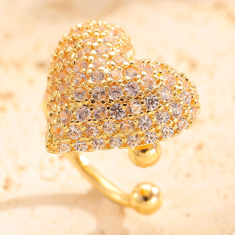 ofeankri Cross-Border Sweet Full-Diamond Heart Ear Clip, Small Peach Heart Earring for Commuting - Image 3