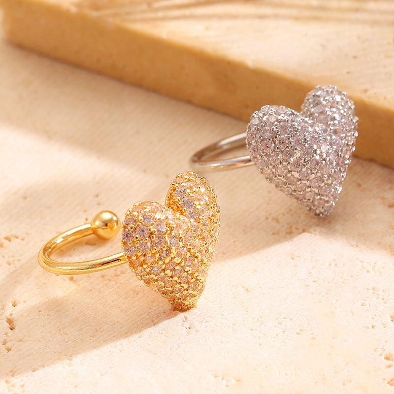ofeankri Cross-Border Sweet Full-Diamond Heart Ear Clip, Small Peach Heart Earring for Commuting - Image 2