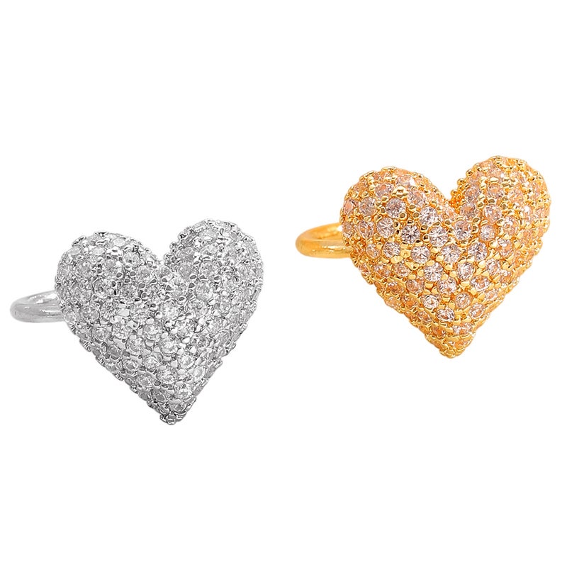 ofeankri Cross-Border Sweet Full-Diamond Heart Ear Clip, Small Peach Heart Earring for Commuting - Image 5