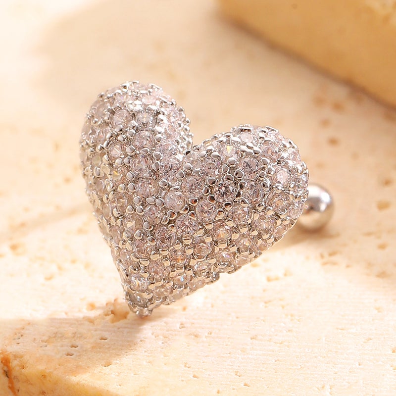 ofeankri Cross-Border Sweet Full-Diamond Heart Ear Clip, Small Peach Heart Earring for Commuting - Image 4