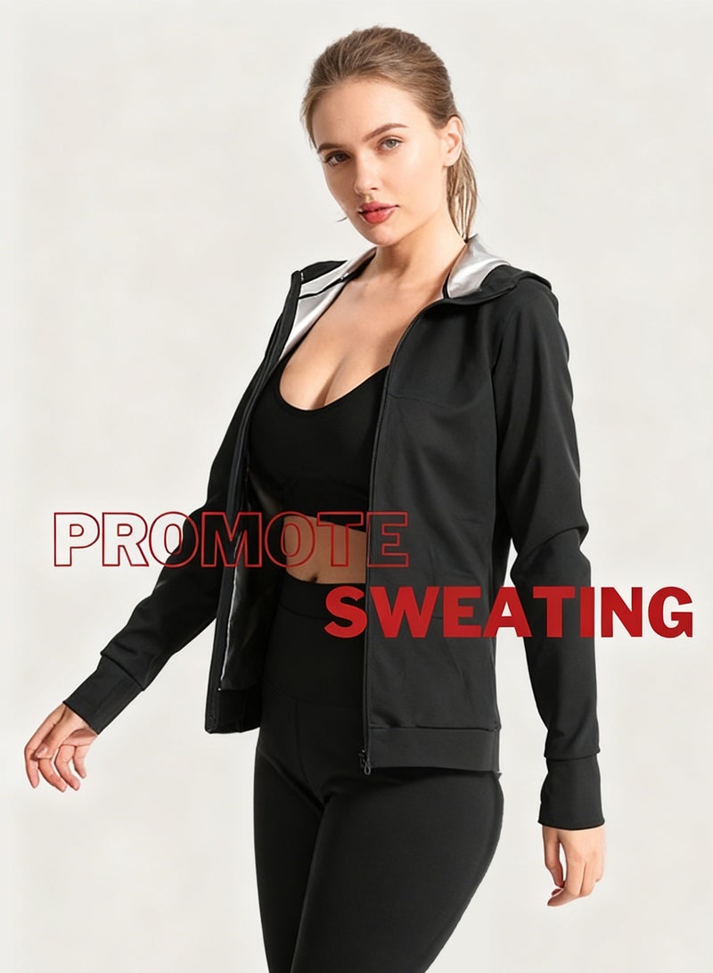 Jourvent Sauna Suit for Women Weight Loss, Fast Sweating Body Slimming, High Quality Fabric, Workout Fitness Compression Sweat Suits, Trapping Women's Zipper Sauna Sweat Suit Workout Jacket and Pants - Image 3