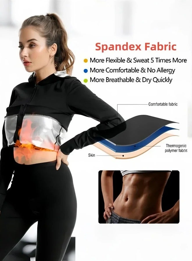 Jourvent Sauna Suit for Women Weight Loss, Fast Sweating Body Slimming, High Quality Fabric, Workout Fitness Compression Sweat Suits, Trapping Women's Zipper Sauna Sweat Suit Workout Jacket and Pants - Image 5