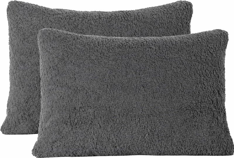 Reafort Ultra Soft Sherpa Pillowcases Pillow Covers Standard Size 20"x26" Pack of 2 with Zipper Closure (Charcoal Grey, 20”x26” Standard Sham) - Image 1