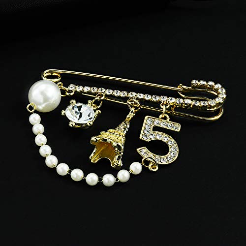 Mamfous Vintage Crown Number 5 Lapel Pins and Brooches for Women Rhinestone Jewelry with Simulated Pearl - Image 4