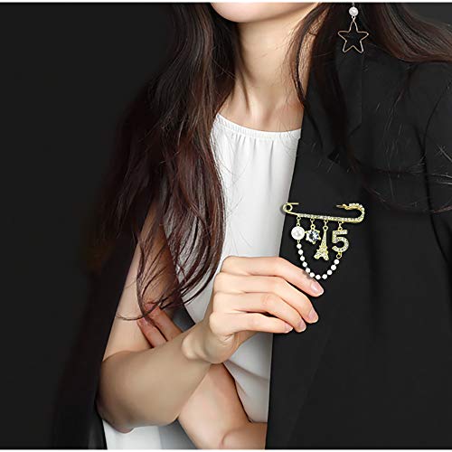 Mamfous Vintage Crown Number 5 Lapel Pins and Brooches for Women Rhinestone Jewelry with Simulated Pearl - Image 5