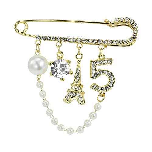 Mamfous Vintage Crown Number 5 Lapel Pins and Brooches for Women Rhinestone Jewelry with Simulated Pearl - Image 1