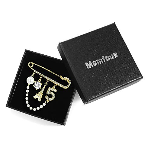 Mamfous Vintage Crown Number 5 Lapel Pins and Brooches for Women Rhinestone Jewelry with Simulated Pearl - Image 3