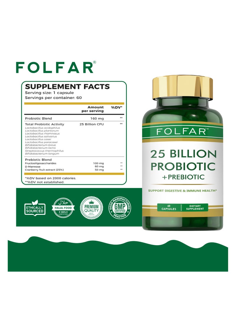 Folfar 25 Billion CFU Probiotic + Prebiotic - 60 Capsules  - Image 2