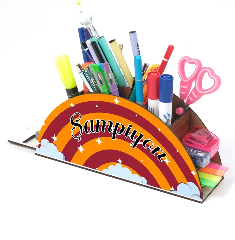 نوتبا Wooden Yellow Red Rainbow Ruler Desktop Pen Holder Box Organizer For Kids GK113