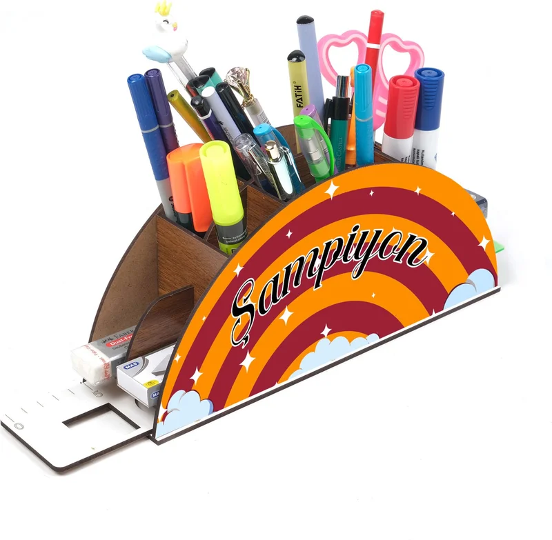 نوتبا Wooden Yellow Red Rainbow Ruler Desktop Pen Holder Box Organizer For Kids GK113
