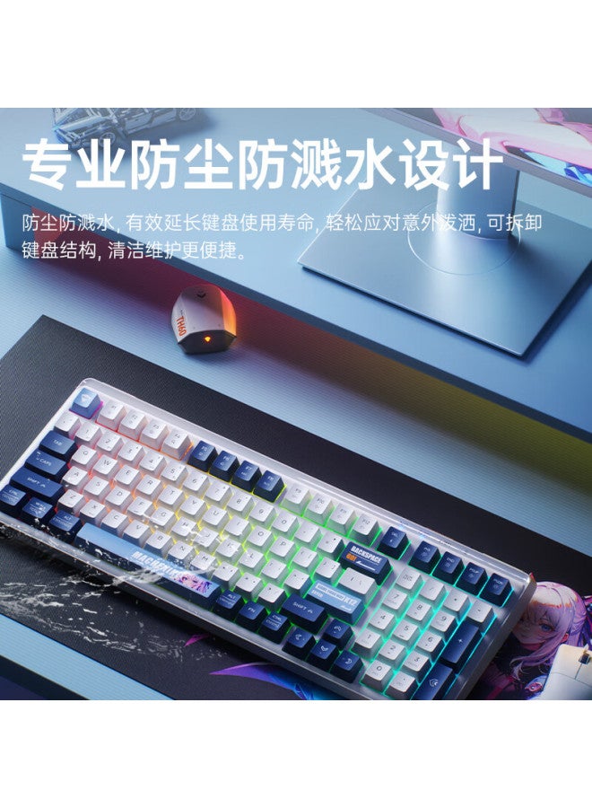 لوحة مفاتيح ميمبرين ثلاثية الوضعية 99 مفتاح من ماشينيك K12 مع إضاءة خلفية RGB مقاومة للغبار وماء، لوحة مفاتيح للألعاب والمكتب بسعة بطارية كبيرة باللونين الأزرق والأبيض