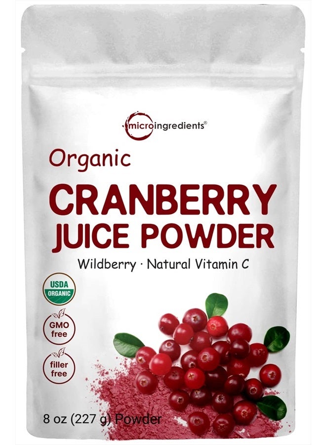 Micro Ingredients Sustainably US Grown, Organic Cranberry Juice Powder (Wild Cranberry Supplements Cold Pressed), 8 Ounce, Enhance Urinary Tract Cleanse & Prostate Health, Water Soluble and Pet Friendly - Image 1