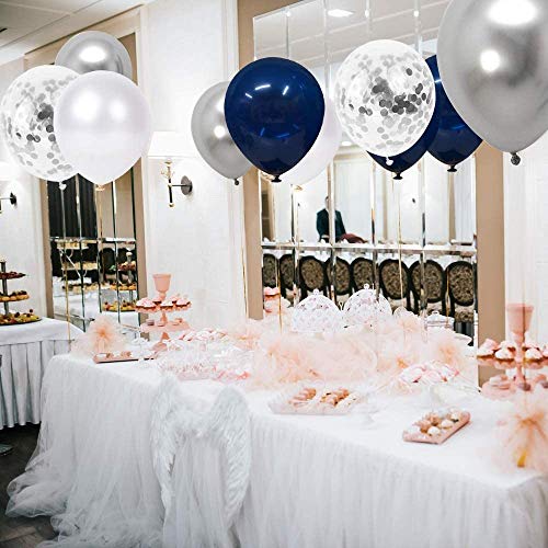 LB L B Navy Blue and Silver Confetti Balloons, 50pcs 12 inch Metallic Silver and White Pearl Party Balloons for Shower Wedding Engagement Birthday Graduation Supplies 50packs (Metallic Silver) - Image 2