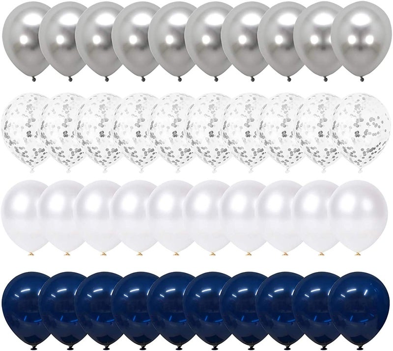 LB L B Navy Blue and Silver Confetti Balloons, 50pcs 12 inch Metallic Silver and White Pearl Party Balloons for Shower Wedding Engagement Birthday Graduation Supplies 50packs (Metallic Silver) - Image 5