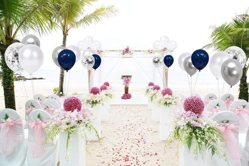 LB L B Navy Blue and Silver Confetti Balloons, 50pcs 12 inch Metallic Silver and White Pearl Party Balloons for Shower Wedding Engagement Birthday Graduation Supplies 50packs (Metallic Silver) - Image 3