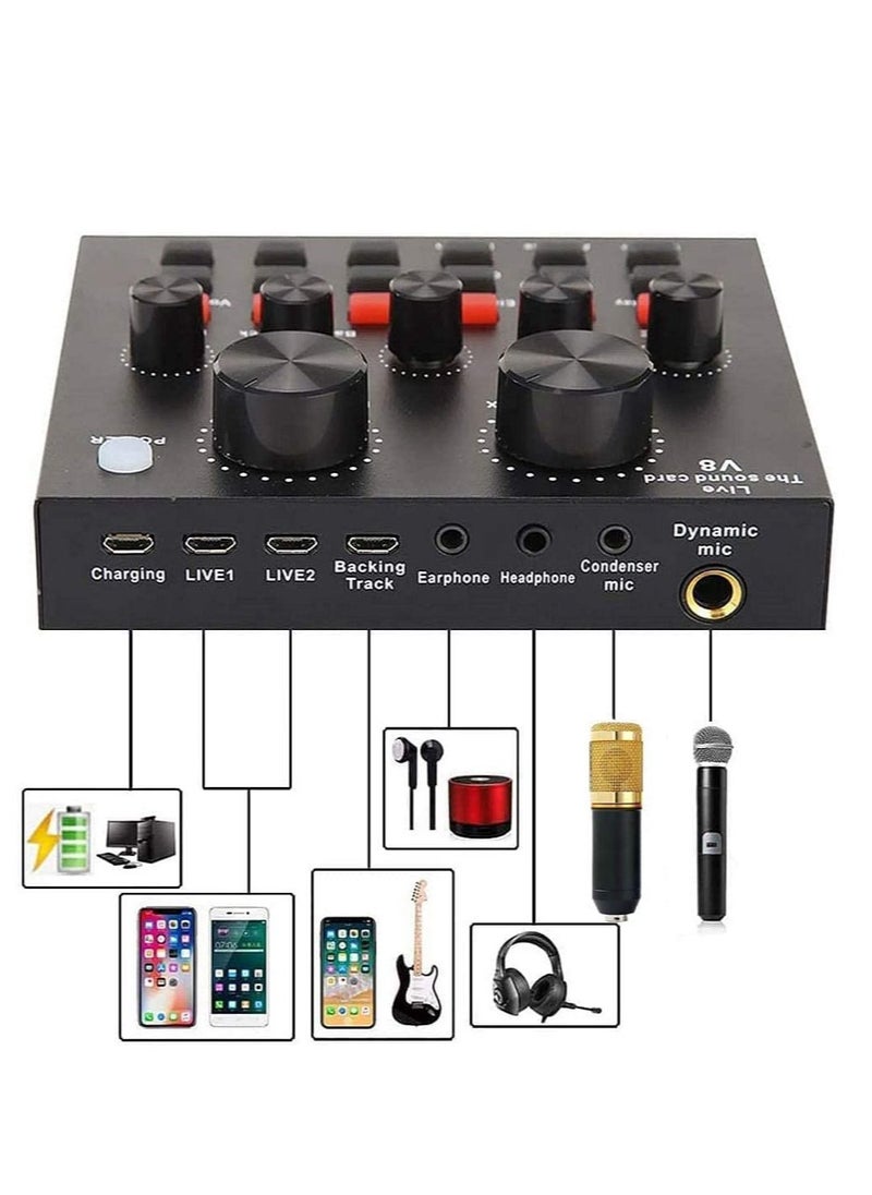 null - Podcast Equipment Set, BM-800 Mic Kit with V8 Live Sound Card, Condenser PC Gaming Mic with Professional Audio Mixer, Prefect for Streaming, Computer, Singing, Youtube, Recording (BLACK) - Image 1