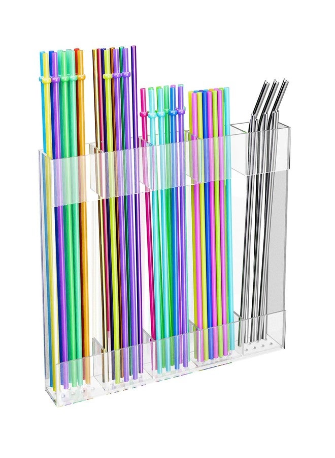 Ginbel Direct Straw Holder for Cabinet Door, Acrylic Reusable Tumbler Straw Organizer Dispenser Large Storage Container Accessories with Adhesive for Counter Cupboard Door Mounted, Clear - Image 1