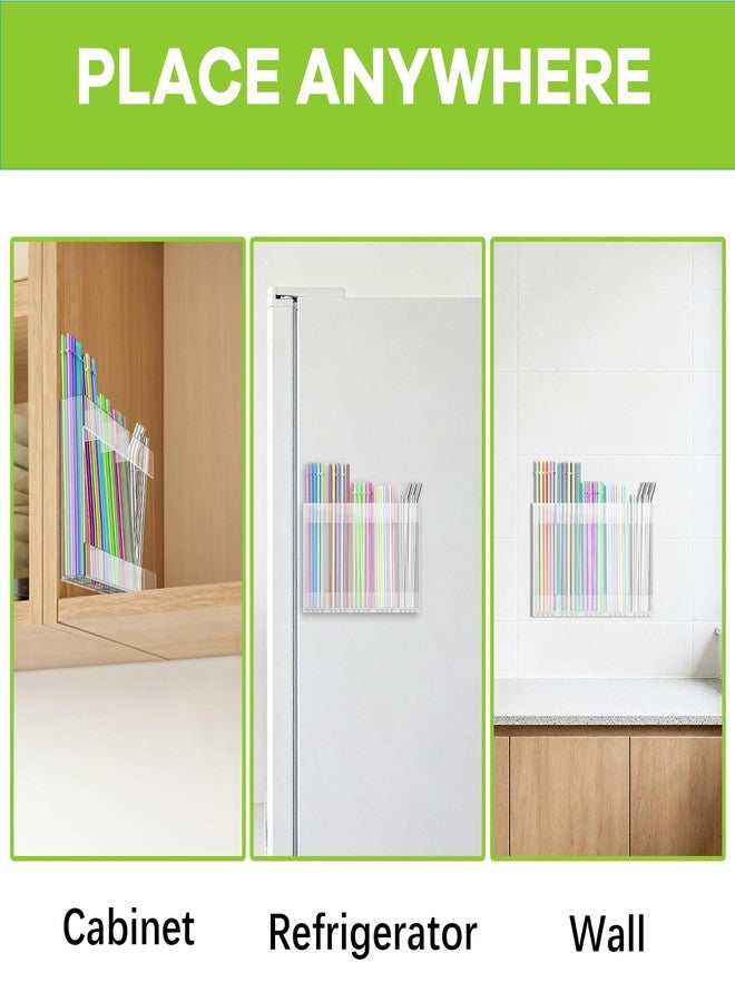Ginbel Direct Straw Holder for Cabinet Door, Acrylic Reusable Tumbler Straw Organizer Dispenser Large Storage Container Accessories with Adhesive for Counter Cupboard Door Mounted, Clear - Image 4